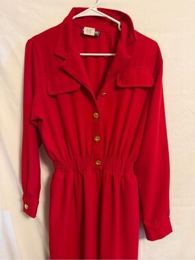 Vintage Saint Germain Petite Red Dress with Button Front